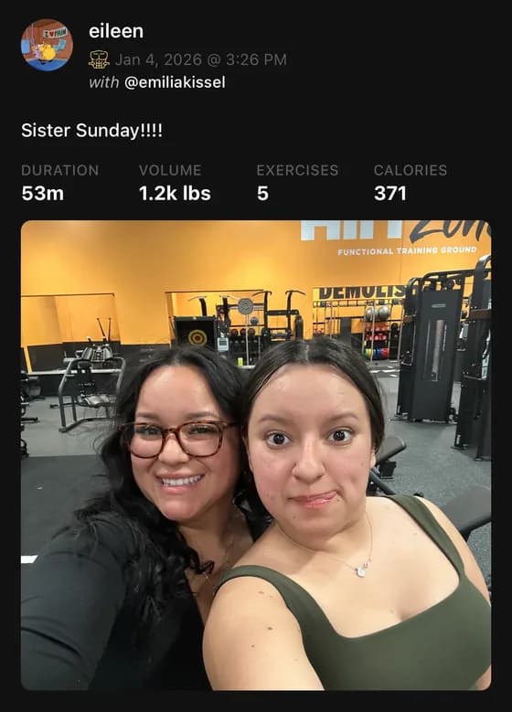 Eileen's shared workout post