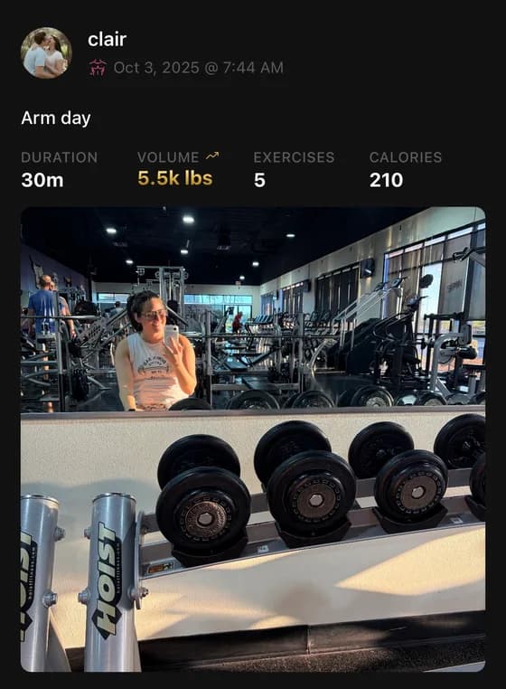 Clair's shared workout post
